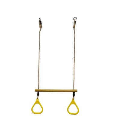 HUAWELL Wooden Trapeze with Plastic Gym Rings - Outdoor N Indoor Playground 2 in 1 Swing Set Accessories for Kids (Yellow)