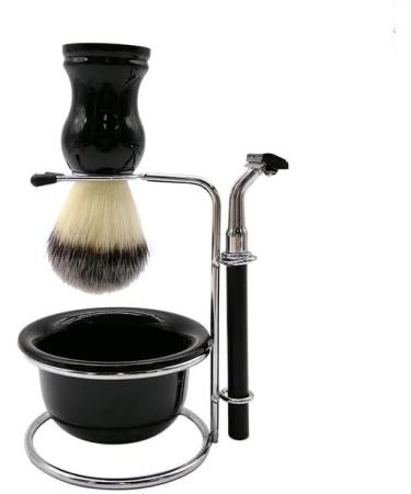 Lefeda Simply Men's 4-in-1 Shaving Brush Set - Stylish Stainless Steel Beard Brush & Bowl Holder (10x14.5cm Black) - Perfect for Professional Grooming - Buy Online on GoSupps.com