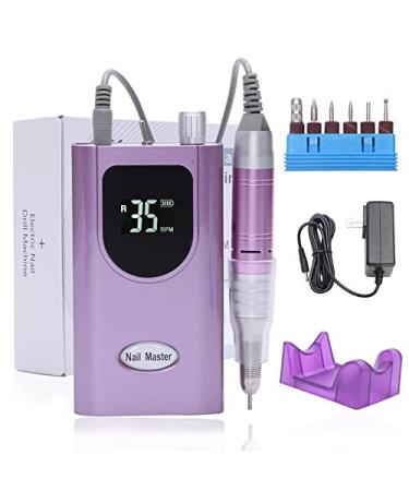 Delanie 35000RPM Professional Nail Drill Machine, Portable Nail Drills for Acrylic Nails, Electric Nail File Rechargeable Efile Nail Drill For Gel Nails Remove, Home and Salon Use Nail Tools (Purple)