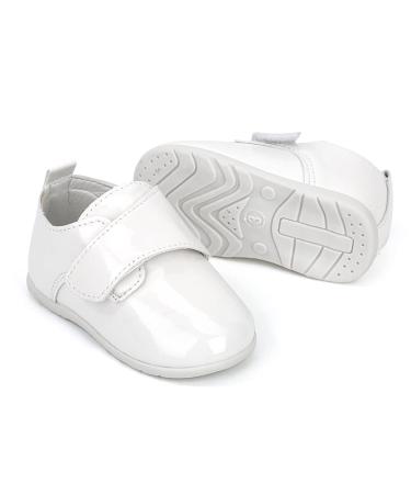 Sonsage Infant Baby Boys Girls Classic PU Leather Wedding Loafers Brogue Toddler Oxford Dress Shoes First Steps Walking Flat Lazy Crib Shoe 3-6 Months B White