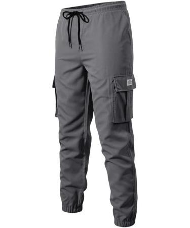 Elegancity Men's Cargo Pants | Casual Jogger Work Trousers with Drawstring | Regular Fit Sweatpants Sports Bottoms | Pockets (Size 38-46) - Gray - Buy Online on GoSupps.com