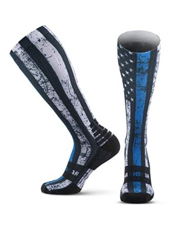 MudGear Premium Compression Socks - Special Edition - Run, Hike, Trail, Recovery Medium Blue Line
