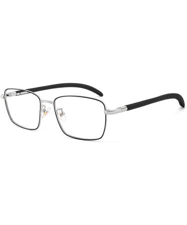 Wcxixo Stylish Business Reading Glasses Men Retro Rectangle Frame Blue Light Blocking Computer Readers with Wood Arm 1.5 x Silver