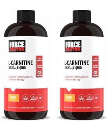 Force Factor L Carnitine Supplement Liquid L-Carnitine 3000 mg to Help Turn Fat Into Energy Support Muscle Recovery and Boost Cellular Energy Maximum Strength Non-GMO Orange Flavor 16 Oz.