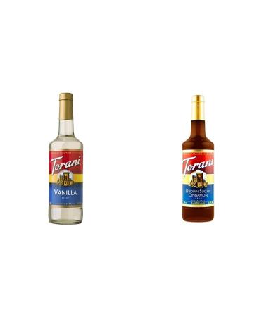 Torani Vanilla Syrup Pet Bottle Vanilla 750 ml. & Brown Sugar Cinnamon Flavour Syrup 750 Milliliter 750 ml (Pack of 1) Syrup Pet Bottle + Sugar Syrup