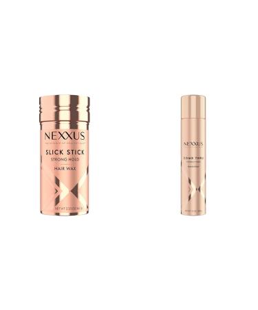 Nexxus Strong Hold 2.33oz Hair Wax Slick Stick & 10oz Comb Thru Finishing Spray for Simply Sleek Style with Volume Hair Styling Agent + Finishing Spray