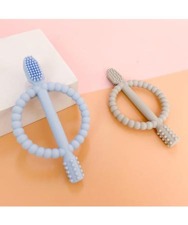 Airfish Baby Biting Toys - BPA-Free Silicone Toothbrush Teething Aids (2 Pack) for 3 Months+ Massage Gums in Peach Pink & Gray - Buy Online on GoSupps.com