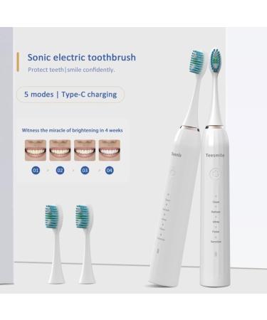 Rechargeable Electric Toothbrush - 5 Cleaning Modes 2 Brush Heads 2-Minute Timer - Sleek White Design for Optimal Oral Care - Buy Online on GoSupps.com