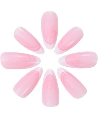 Valentine's Day False Nails Pink Heart Press on Nails Almond Stick on Nails French Short Fake Nails 24pcs for Women and Girls (Color : Pink Size : 26 Piece Set) - Buy Online on GoSupps.com
