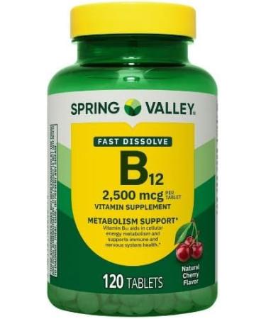H4U Spring Valley Vitamin B12 Supplement Quick-Dissolve Tablets 2500 mcg Cherry 120 Count - Buy Online on GoSupps.com