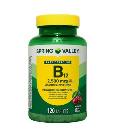 H4U Spring Valley Vitamin B12 Supplement Quick-Dissolve Tablets 2500 mcg Cherry 120 Count