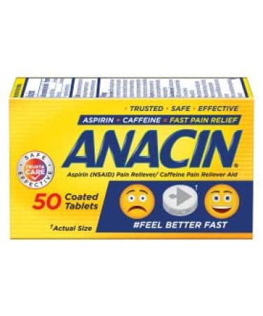 ANACIN- Fast Pain Relief (NSAID) Caffeine Pain Reliever Aid 50 Tablets (Pack of 1) 50 Count (Pack of 1)