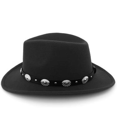 Women's Black Western Cowboy Hat - Outback Cowgirl Fedora with Silver Button - M/L 22-22.75 - Buy Online on GoSupps.com