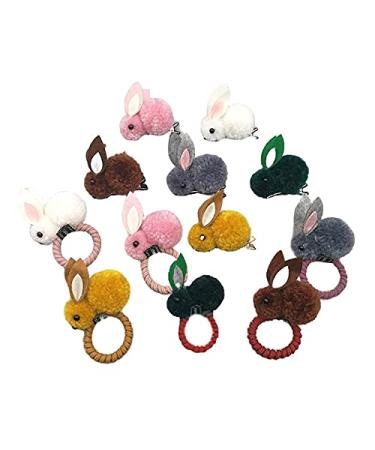 Cute Rabbit Hair Straps & Hairpins Set for Girls | 12-Piece Cartoon Hair Accessories for Toddlers & Children - Buy Online on GoSupps.com