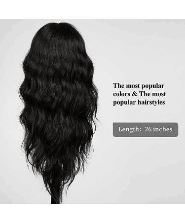 Emmor Black Wig with Bangs - Long Wavy Synthetic Hair Wig for Women | Perfect for Everyday Wear & Parties - Buy Online on GoSupps.com