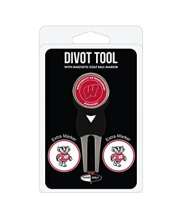 Team Golf NCAA Unisex-Adult NCAA Divot Tool with 3 Golf Ball Markers Pack, Markers are Removable Magnetic Double-Sided Enamel Wisconsin Badgers One Size Multi Team Color