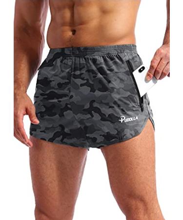 Pudolla Mens Running Shorts 3 Inch Quick Dry Gym Athletic Workout Shorts for Men with Zipper Pockets Small B Camo Black