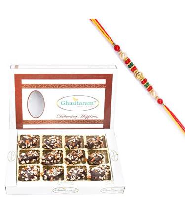 Ghasitaram Gifts Rakhi Gifts for Brothers Rakhi Sweets - Choco Dates in White Box with Beads Rakhi