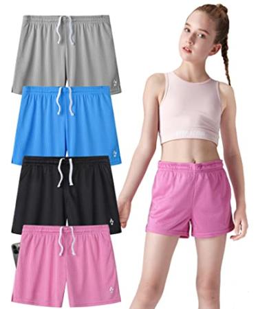 Liberty Pro 4 Pack: Youth Girls Basketball Shorts 3" Mesh Shorts Kids Athletic Clothes Gym Apparel Performance Active Wear Set 1 X-Small