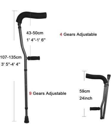 Folding Underarm Crutches Adults 9-level Height Adjustable Aluminum Crutches Portable Walking Crutches Suitable for Height: 145-180cm/4' 7''-5' 9'' (Color : Black Size : 1 count) anniversary Lucky Black 1 count - Buy Online on GoSupps.com