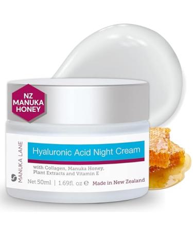 Hyaluronic Acid Night Cream for Face and Neck with Collagen Manuka Honey Plant Extracts & Vitamin E | Plant Based Formula | Carefully formulated to keep your skin young and healthy! Hyaluronic Acid Night Cream 1.69 Fl Oz (Pack of 1)