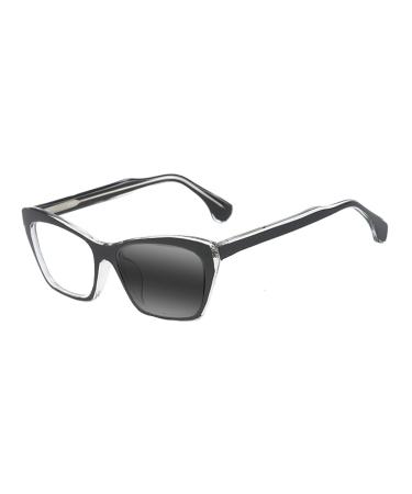 Bifocal Women's Cat Eye Acetate Polygon UV400 Bifocal Transition Photochromic Reading Glass +1.0 +3.0 Black Transparent 2 x