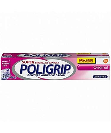 Super PoliGrip Denture Adhesive Cream Zinc Free Original 2 pk 2.4 oz (Pack of 2)
