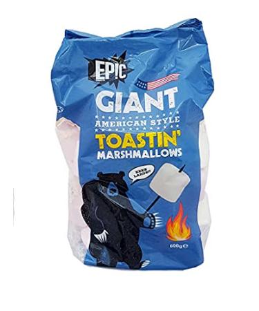 Giant American Style Toastin' Marshmallows Extra Large Mega Marshmallow. Extra Tasty and Extra Fluffy. Perfect for Barbeque Bonfire Roast and Smores. 600g Jumbo Size of Delicious Squishy Mellows - Buy Online on GoSupps.com