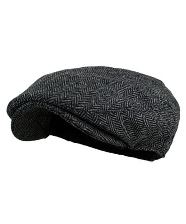Wonderful Fashion Men's Classic Herringbone Tweed Wool Blend Newsboy Ivy Hat (Large/X-Large, Charcoal) Dark Grey Large-X-Large