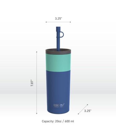 Asobu Sippy Double Wall Stainless Steel Tumbler 20oz with Silicone Straw - Pastel Blue - Buy Online on GoSupps.com