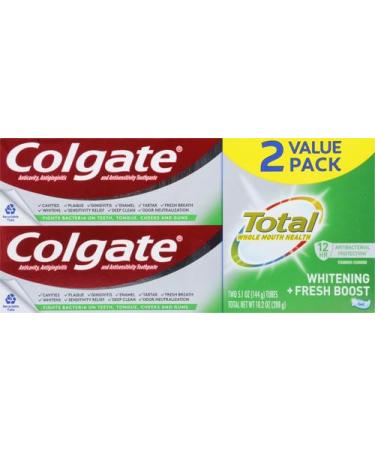 Colgate Total Whitening + Fresh Boost Toothpaste - Mint Flavor 5.1 oz Tube 2 Pack | International Shipping Available - Buy Online on GoSupps.com