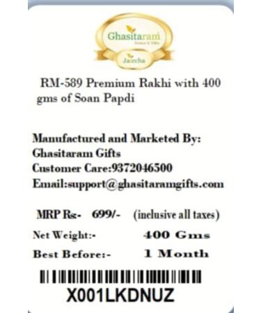 Ghasitaram Gifts Rakhi for Brother Rakhis Online - RM-589 Premium Rakhi with 400 GMS of Soan Papdi - Buy Online on GoSupps.com