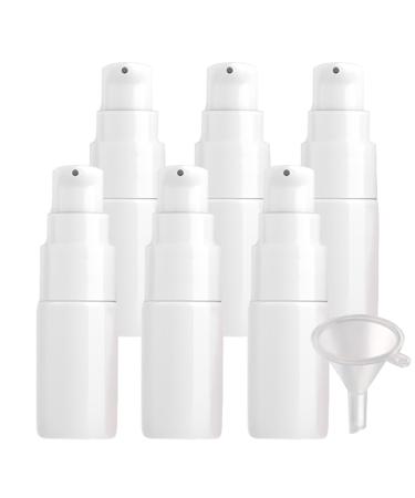 ZEOABSY 6 Pieces 10 ml White Lotion Bottles with White Pump 10ml Empty PET Plastic Lotion Pump Bottle Cosmetic Gel Travel Container for Cosmetic Make up Cleaning + 1 x Funnel White 10ml