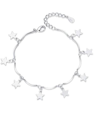 WIPPWER Silver Bracelet Sterling Silver Chain Bracelet Ladies Sterling Silver Bracelet Hand Silver Stars Bracelet Fashion Bracelet Ladies Silver Jewellery Gifts for Sisters