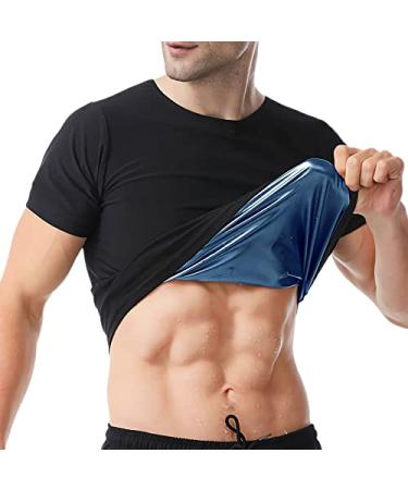 Sauna Shirt for Men, Short Sleeve Sauna Suit for Men Weight Loss, Sweat Body Shaper Sauna Vest for Men Gym Exercise Sauna Top Black-blue Inner X-Large