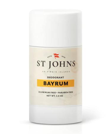 St Johns Bay Rum Aluminum Free Deodorant | Long-Lasting Odor Resistant & Soothing | Clear Deodorant Stick | Odor-Free Deodorant Made of Natural Compounds | Mens Bay Rum Deodorant (2.6 oz Stick)