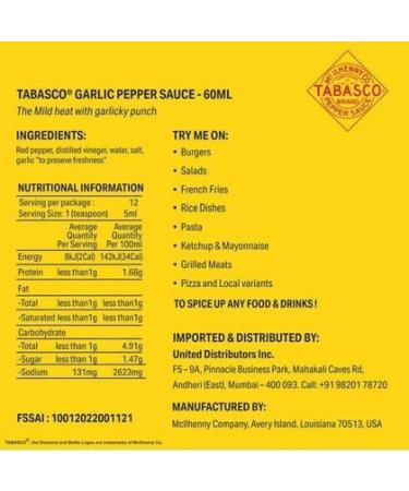 Tabasco Garlic Sauce 60 ml | Pack of 3 - Buy Online on GoSupps.com