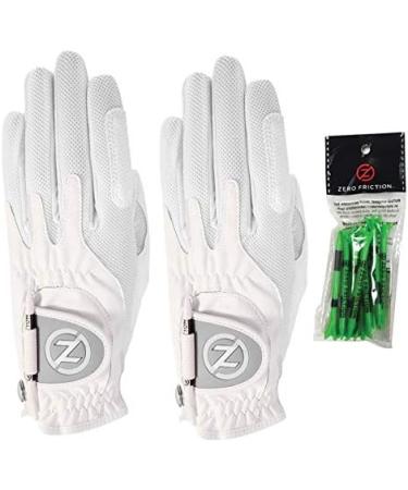 Zero Friction Ladies Compression-Fit Synthetic Golf Glove 2 Pack, Includes free tee pack - White