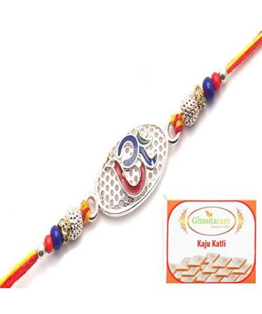 Rakhi for Brother Rakhis Online- The Reflection of Om Embedded with Love Rakhi with 200 GMS of Kaju katli