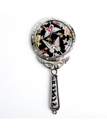 Mother of Pearl Princess Flower Butterfly Design Cosmetic Makeup Hand Mirror