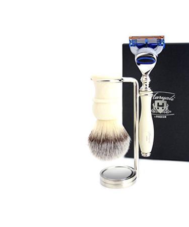 5 Edge Shaving Razor with Synthetic Hair Brush and Stainless Steel Stand Perfect Set for Men