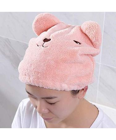Soft Absorbent Dry Hair Cap | Cute Cartoon Bear Microfiber Towel for Kids & Adults | Quick Drying Pink Head Wrap - Buy Online on GoSupps.com