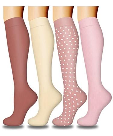 Laite Hebe 4 Pairs-Compression Socks for Women&Men Circulation-Best Support for Nurses,Running,Athletic 06-pink Small-Medium