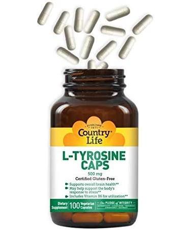 Country Life L-Tyrosine 500mg Vegetarian Capsules with B-6 - 100 Capsules - Buy Online on GoSupps.com