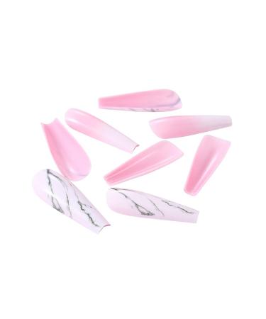 Brishow Long Pink French Press-On Nails - 24PCS Marble Gradient Ballerina Acrylic Fake Nails for Women & Girls | International Shipping - Buy Online on GoSupps.com