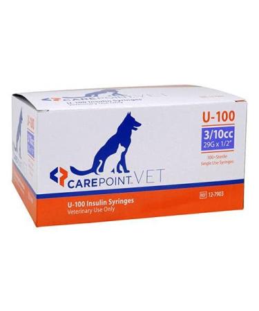 CarePoint Vet U-100 Insulin Syringe 3/10cc  29G x 1/2  100/Box 12-7903