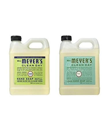 MRS. MEYER'S CLEAN DAY Liquid Hand Soap Refill Lemon Verbena and Basil Variety Pack 33 FL Oz Each