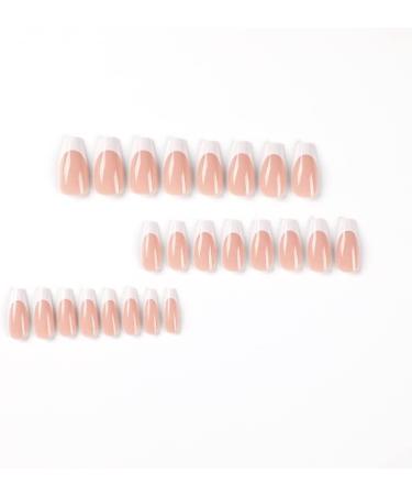 French Tip Long Coffin False Nails - 24pcs Medium Long Press On Nails with Glue Sticker for Women and Girls - Buy Online on GoSupps.com