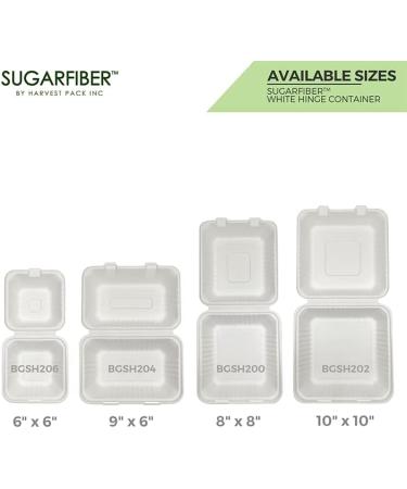 Harvest Pack Gourmet Showcase 50 Count White Compostable Square Hinged Container - Eco-Friendly Plant Fiber Clamshell Takeout Box (6x6) - Buy Online on GoSupps.com
