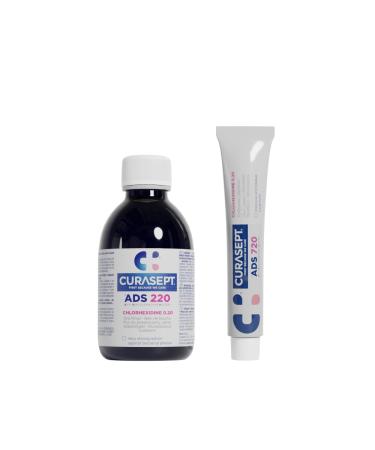 Kit Curasept Bain de Bouche ADS 220 Antiseptique Sans Alcool 0 2% Chlorhexidine 200ml Menthe + Dentifrice ADS 720 75ml| Pr vient la D coloration des Dents |Anti-Tartre Dentaire|Kit Traitement Intensif